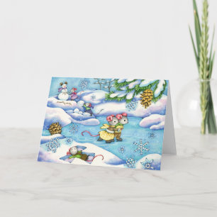 Winter Fun - cute mouse art card