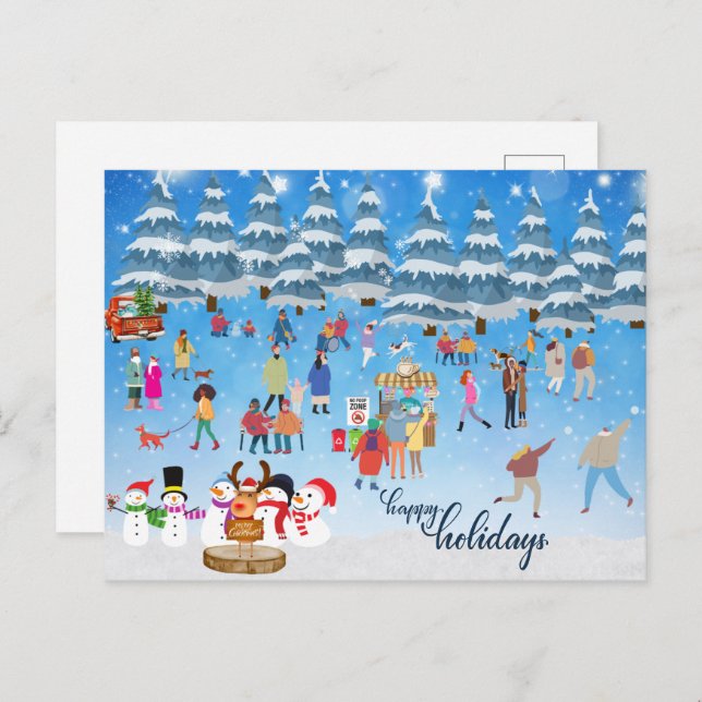 Winter Fun Festive Greetings Holiday Postcard (Front/Back)