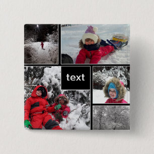 Winter fun kids games snow customisable text perso 15 cm square badge