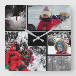Winter fun kids games snow customisable text perso square wall clock