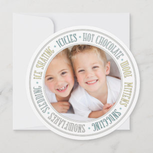 Winter Fun Merry Christmas Round Photo Card