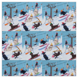 Winter Fun Skiing Labradors Fabric