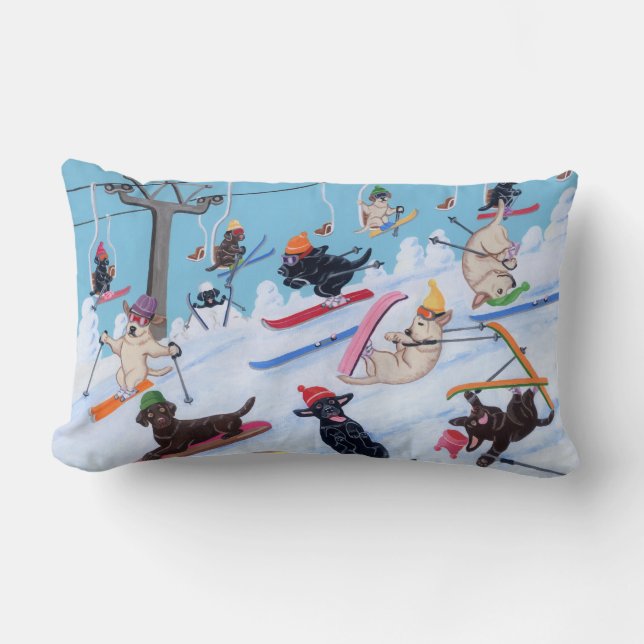 Winter Fun Skiing Labradors Lumbar Cushion (Front)