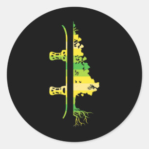 Winter Games Funny Mountain Snowboarding Pine Tree Classic Round Sticker