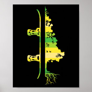 Winter Games Funny Mountain Snowboarding Pine Tree Poster