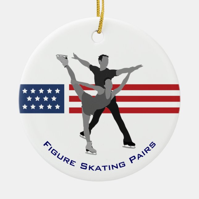 Winter Games Patriotic Figure Skating Pairs Ceramic Ornament (Front)