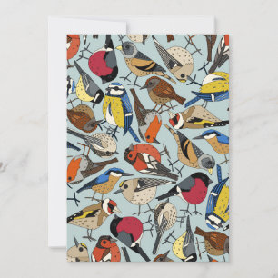 winter garden birds celadon blue holiday card