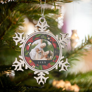 Winter Garden   Custom Photo & Year Snowflake Pewter Christmas Ornament