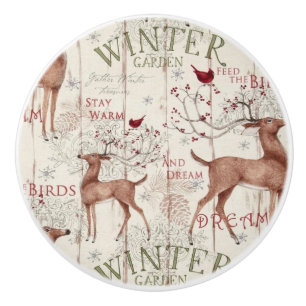 Winter Garden Holiday Reindeer Design Ceramic Knob