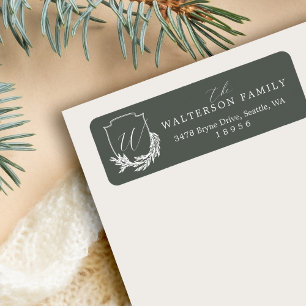 Winter Garland Calligraphy Script Monogram Crest Return Address Label