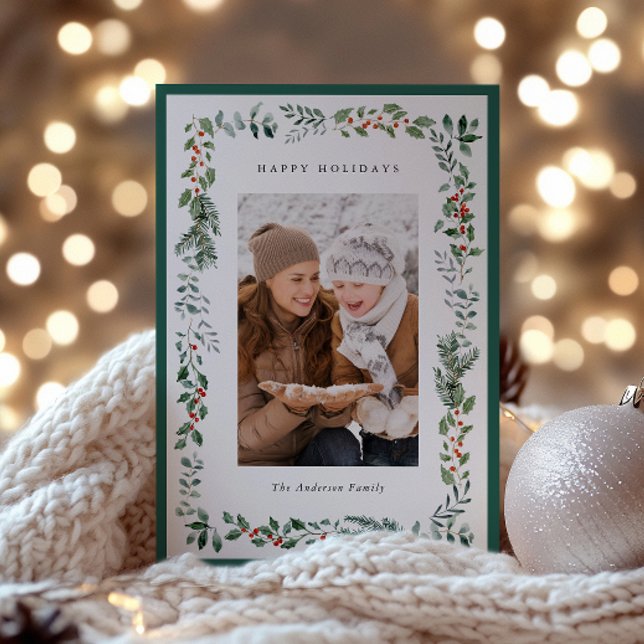 Winter Garland Frame Photo Holiday Card (Creator Uploaded)