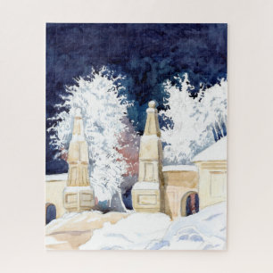 Winter gate at night jigsaw puzzle