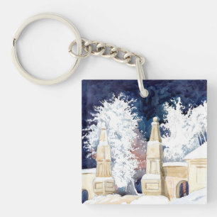 Winter gate at night key ring