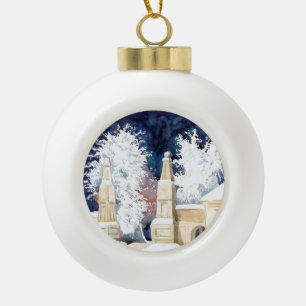 Winter gate at night (sketch) ceramic ball christmas ornament