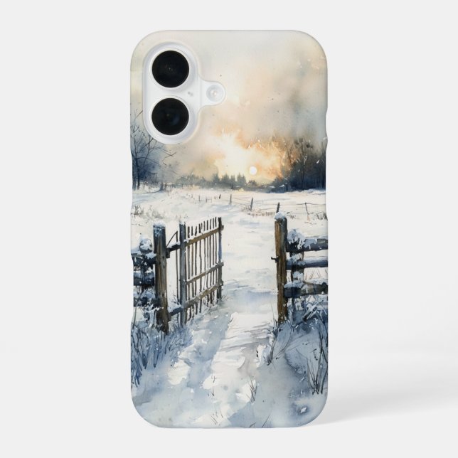Winter Gate at Sunrise iPhone 16 Case (Back)