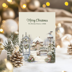 Winter Gate Christmas Card – Snowy Cottage Scene