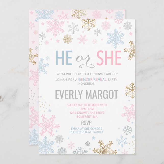 Winter Gender Reveal Baby Shower Invitation (Front/Back)