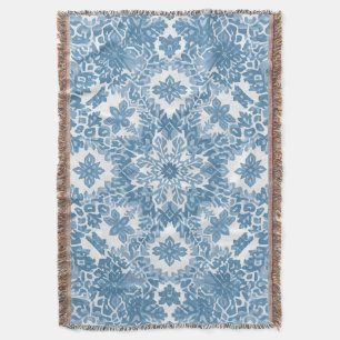 Winter Geometric Icy Blue Snowflake Pattern Throw Blanket