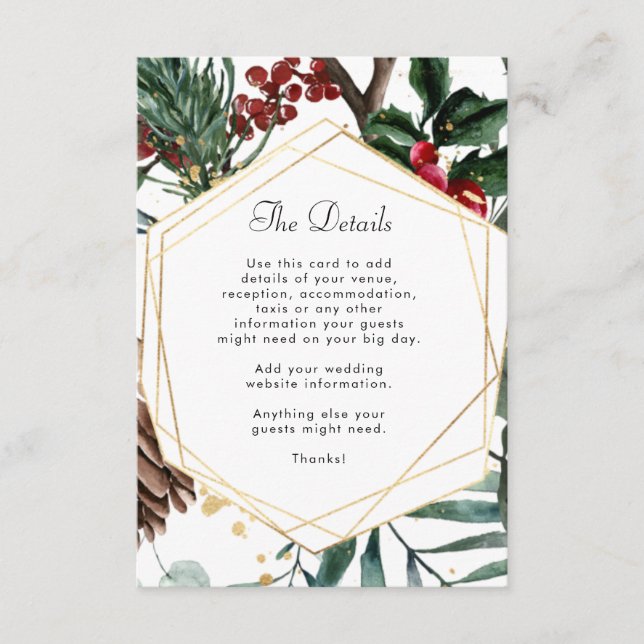 winter geometric wedding details information enclosure card (Front)