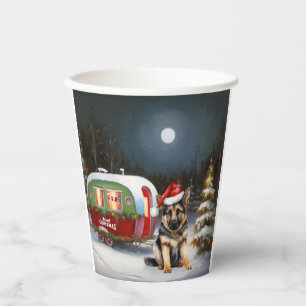Winter German Shepherd Caravan Christmas Adventure Paper Cups