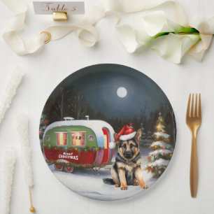 Winter German Shepherd Caravan Christmas Adventure Paper Plate