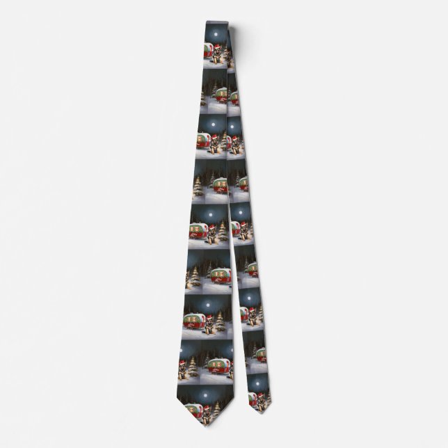 Winter German Shepherd Caravan Christmas Adventure Tie (Front)