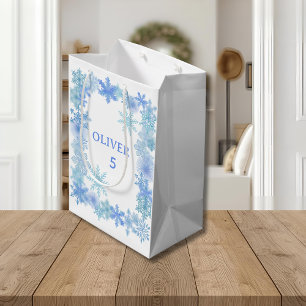 Winter Gift Bag, Minimalist Snowflake Present Bag