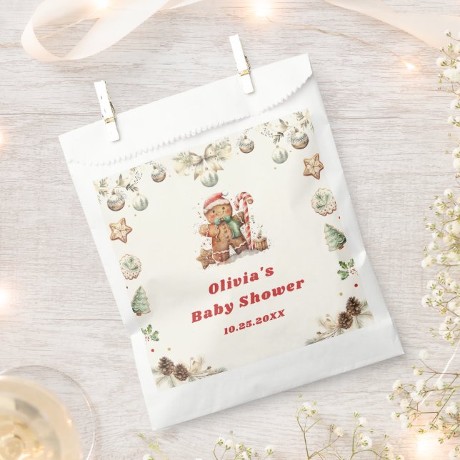 Winter Gingerbread Christmas Santa Baby Shower Favour Bag (Clipped)