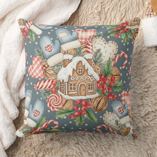 Winter Gingerbread Cottage - Mittens Cushion (Blanket)