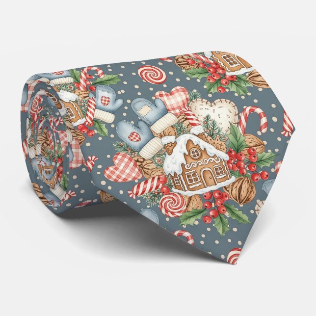 Winter Gingerbread Cottage - Mittens Tie (Rolled)
