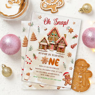 Winter Gingerbread House Christmas 1st Birthday Invitation