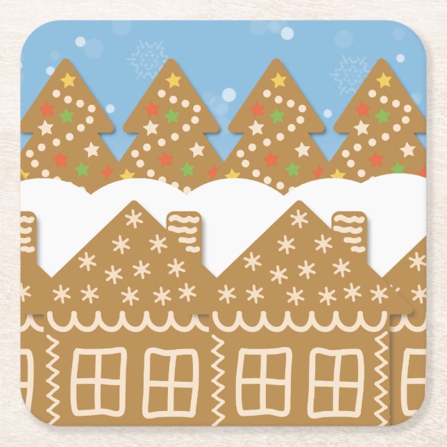 Winter Gingerbread Street  Square Paper Coaster (Front)