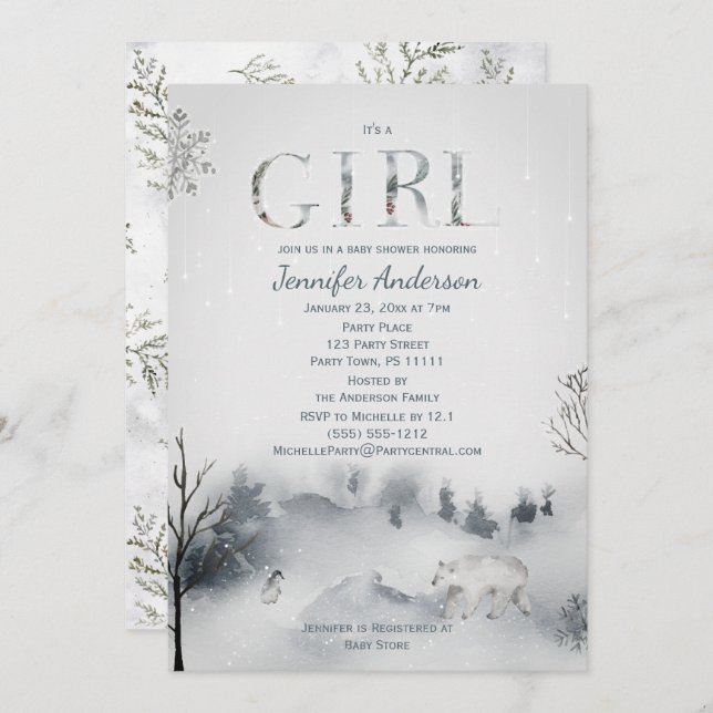 Winter Girl Baby Shower Invitation (Front/Back)