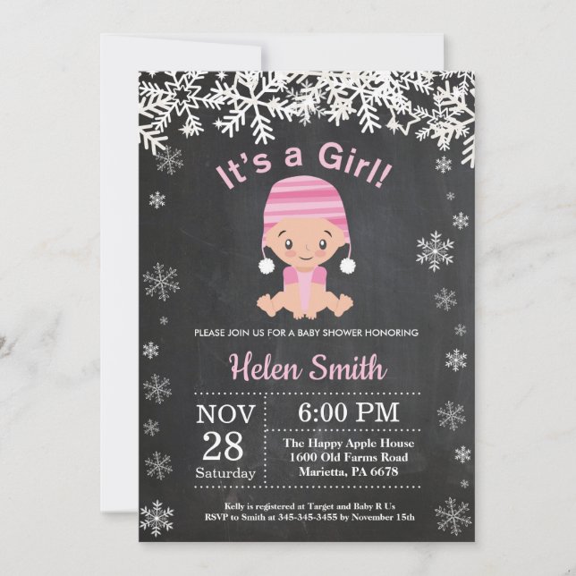 Winter Girl Baby Shower Snowflake Invitation (Front)