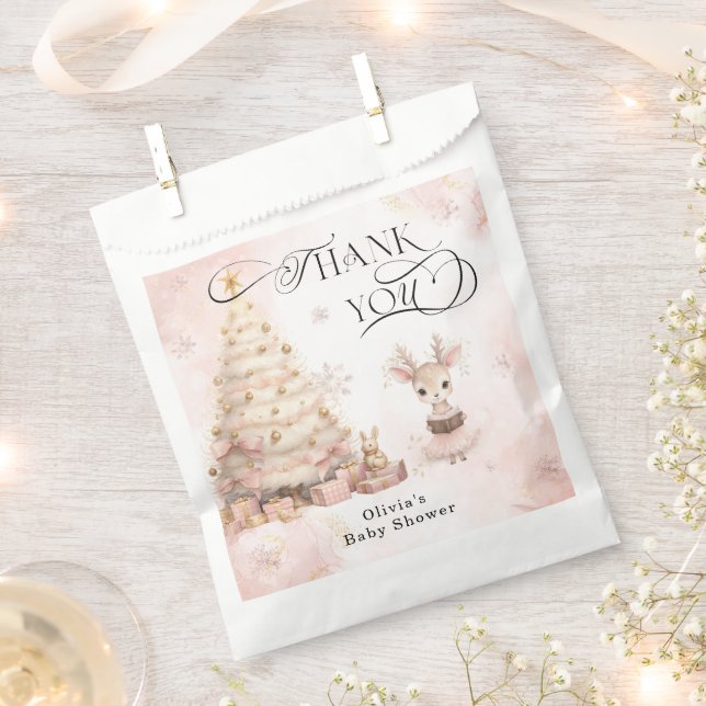 Winter Girl Deer Pink Baby Shower Favour Bag (Clipped)