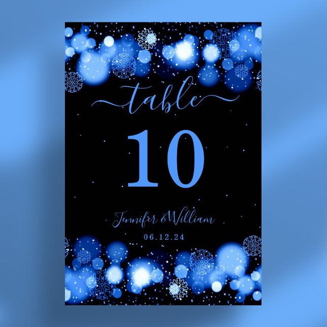 Winter Glam Xmas Holiday Wedding Blue  Table Number (Winter Glam Xmas Holiday Wedding Blue Table Number)