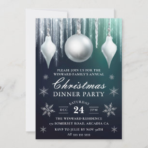 Winter Glass Baubles & Snowflakes Christmas Dinner Invitation
