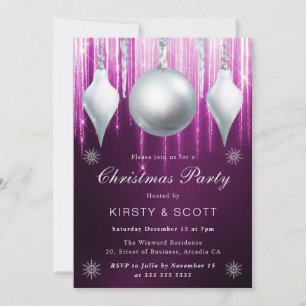 Winter Glass Baubles & Snowflakes Christmas Dinner Invitation