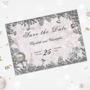 Winter Glitter Christmas Magical Wedding Save The Date