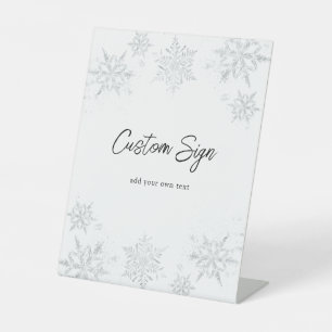 Winter Glittery Snowflake Custom Text Pedestal Sig Sign
