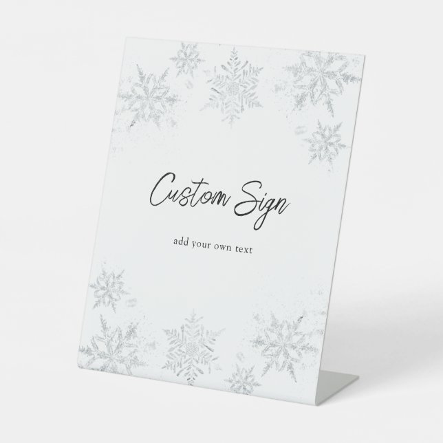 Winter Glittery Snowflake Custom Text Pedestal Sig Sign (Front)