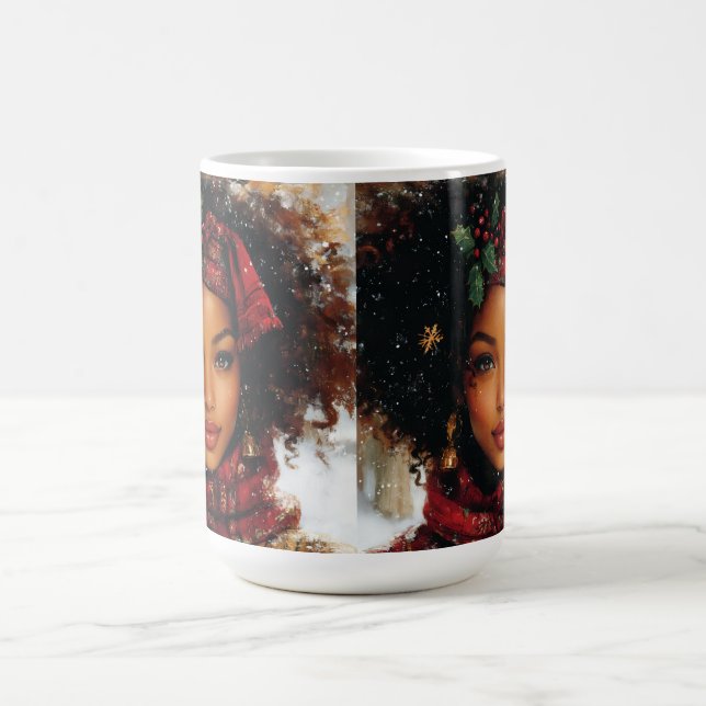 Winter Glow Afrocentric Queen – Holiday Art Coffee Mug (Center)