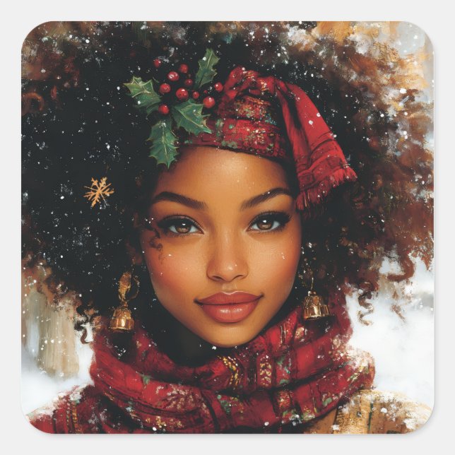 Winter Glow Afrocentric Queen – Holiday Art Square Sticker (Front)