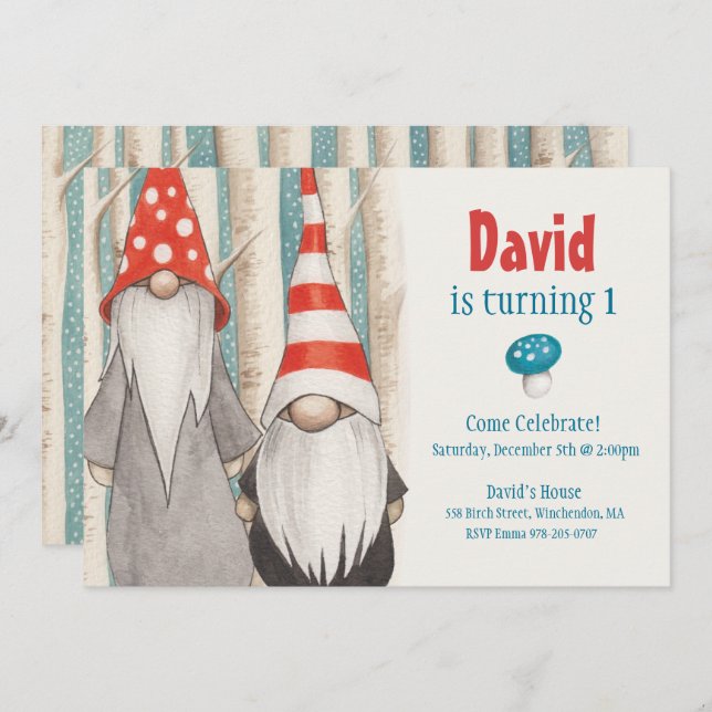 Winter Gnome Birthday Party Invitation (Front/Back)