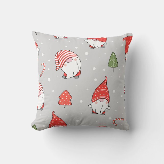 Winter Gnome Festive Seamless Pattern Cushion (Front)