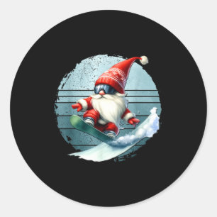 Winter gnome santa with skiing googles retro classic round sticker