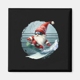 Winter Gnome Santa With Skiing Googles Retro Snowb Magnet