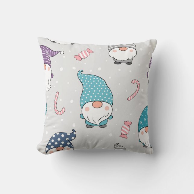 Winter Gnomes and Candy Seamless Pattern Cushion (Front)