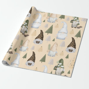 Winter Gnomes Forest Beige Wrapping Paper
