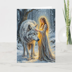 Winter Goddess & White Wolf Card